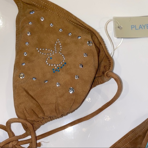 NWT PLAYBOY 🐰 LIGHT BROWN & BLUE BIKINI SET - Picture 3 of 7